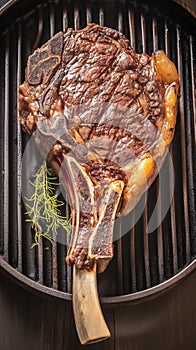 view Close up luxury Beef tomahawk steak grilled to perfection, enticing char