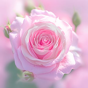 view Close up view of a stunning and fresh pink rose bloom