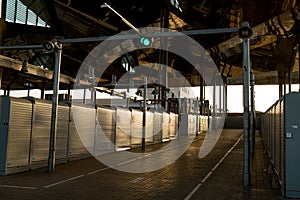 View of closed market stands in Barcelona known as Encants empty. covid-19 lock down and economic crisis forced closure of the