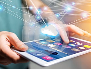 Cloud network displayed on a futuristic interface with net and c