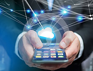 Cloud network displayed on a futuristic interface with net and c