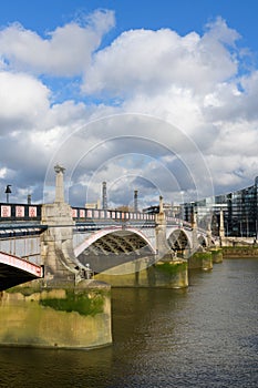 View of clouds above Lambeth Bridge across the River Thames in London