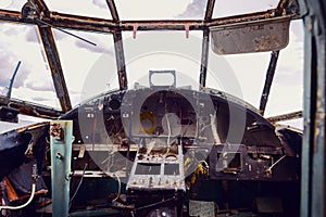 View of the clouds from the cockpit of the pilot of an abandoned