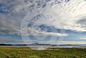 View of clouds over Morecambe Bay, Cumbria.