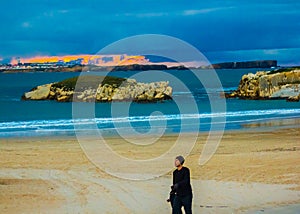 Cloudy sunset over Peniche, Portugal, watched from Baleal South Beach