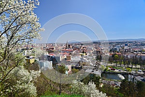 View of the Cluj-Napoca curches, in spring, from Cetatuia hill.