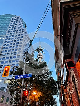 View of CN Tower from the street in Toronto