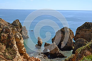View of the coast in the beach of Algarve