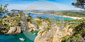 View of coast and beaches with emerald green water near Palamos, Catalonia