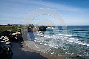 View of the coast and beaches near Playa de Catedrales in Galicia photo