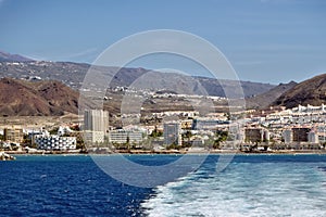 View of the coast in front of Los Cristianos in the south of the Canary Island