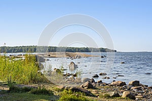 View of the coast, Gulf of Finland and stones in the water