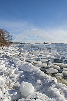 View of the coast and Gulf of Finland in winter, Kopparnas, Inkoo, Finland