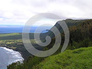 View of the coast of the Kalaupapa Peninsula from Kalaupapa Overlook, Molokai, Hawaii