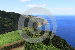 View of the coast from Miradouro da Ponta da Madrugada, Sao Miguel island, Azores photo