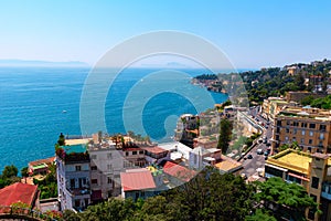 View of the coast of Naples on a clear sunny day. Italy, Europe.