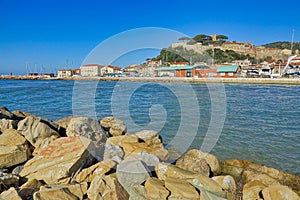 view of the coast of the region sea , image taken in Follonica, grosseto, tuscany, italy