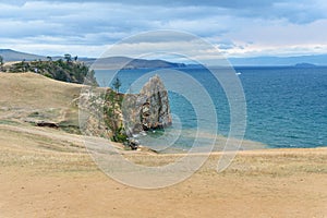 View on coast and rock. Lake Baikal. Olkhon Island. Russia