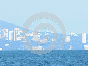 View of the coast from a ship from afar