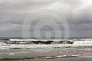 View on the coast of Texel. North-Holland province, the Netherlands. A stormy and rainy day in autumn