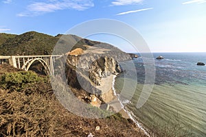 View on coastal highway landscape and bridge