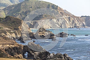 View on coastal highway landscape and bridge