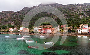 View of the coastal village of O Pindo in the Galicia region of Spain.