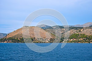 View of coastline on Kefalonia island in Greece