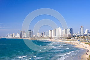 View of the coastline of Tel Aviv from the observation deck in old Jaffa.
