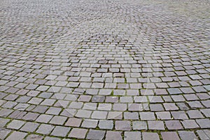 View on a cobblestone road pattern