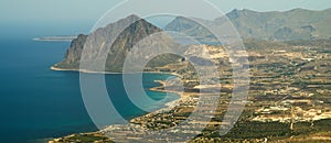 View of Cofano mount and the Tyrrhenian coastline from Erice