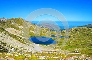 View from the Col de Bastanet on the Lac De La Hourquette lake, Hautes-Pyrenees, Occitanie in south of France. photo