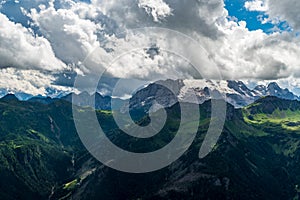 View from Col di Lana hill in the Dolomites during summer afternoon photo