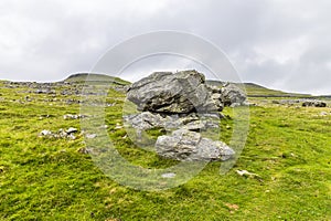 A view of a collection of glacial erratics on the southern slopes of Ingleborough, Yorkshire, UK