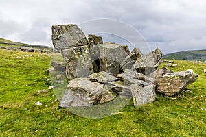 A view of a collection of glacial erratics on the southern slopes of Ingleborough, Yorkshire, UK photo