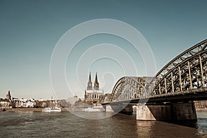 View on Cologne Cathedral and river Rhine