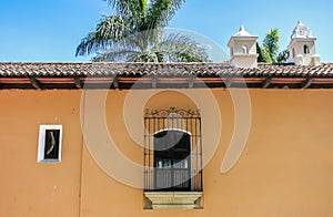 View of Colonial design in Central America. Antigua Guatemala, Republic of Guatemala