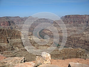 View of the Colorado River flowing through the Grand Canyon West Rim in Northwestern Arizona