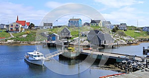 View of colorful buildings at Peggys Cove, Nova Scotia 4K
