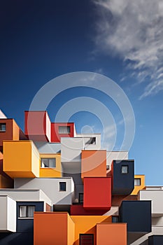 View of a colorful condominium