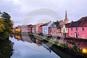 View of colorful historical houses in the center of Norwich, England, UK