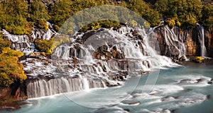 View of Hraunfossar Waterfall, Iceland