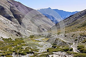 View of colorful mountains from the way to Ganda La Pass, Ladakh, India