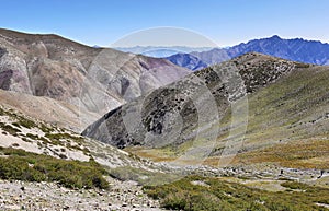 View of colorful mountains from the way to Ganda La Pass, Ladakh, India