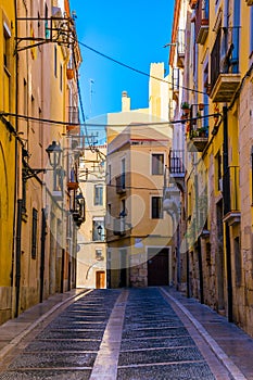 view of a colorful narrow street in the historical center of spanish city tarragona...IMAGE