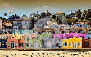 View of colorful ocean front homes in Capitola, California.