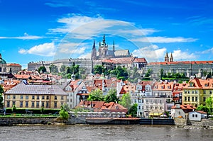 View of colorful old town and Prague castle