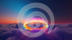 View of colorful rainbow ring over colorful clouds generative AI