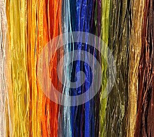 View of colorful textile cords