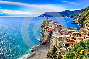 View of colorful village Vernazza in Cinque Terre